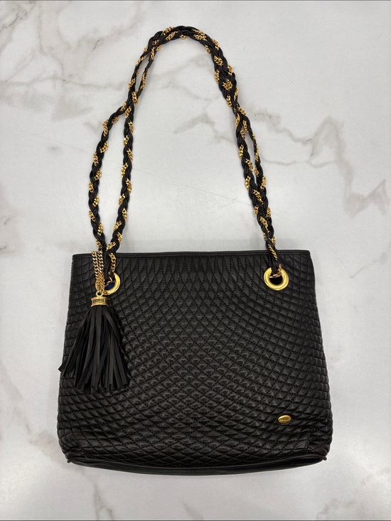 Bally Handbags - Vintage Bally Black Quilted Leather Shoulder Bag with Gold Chain Straps